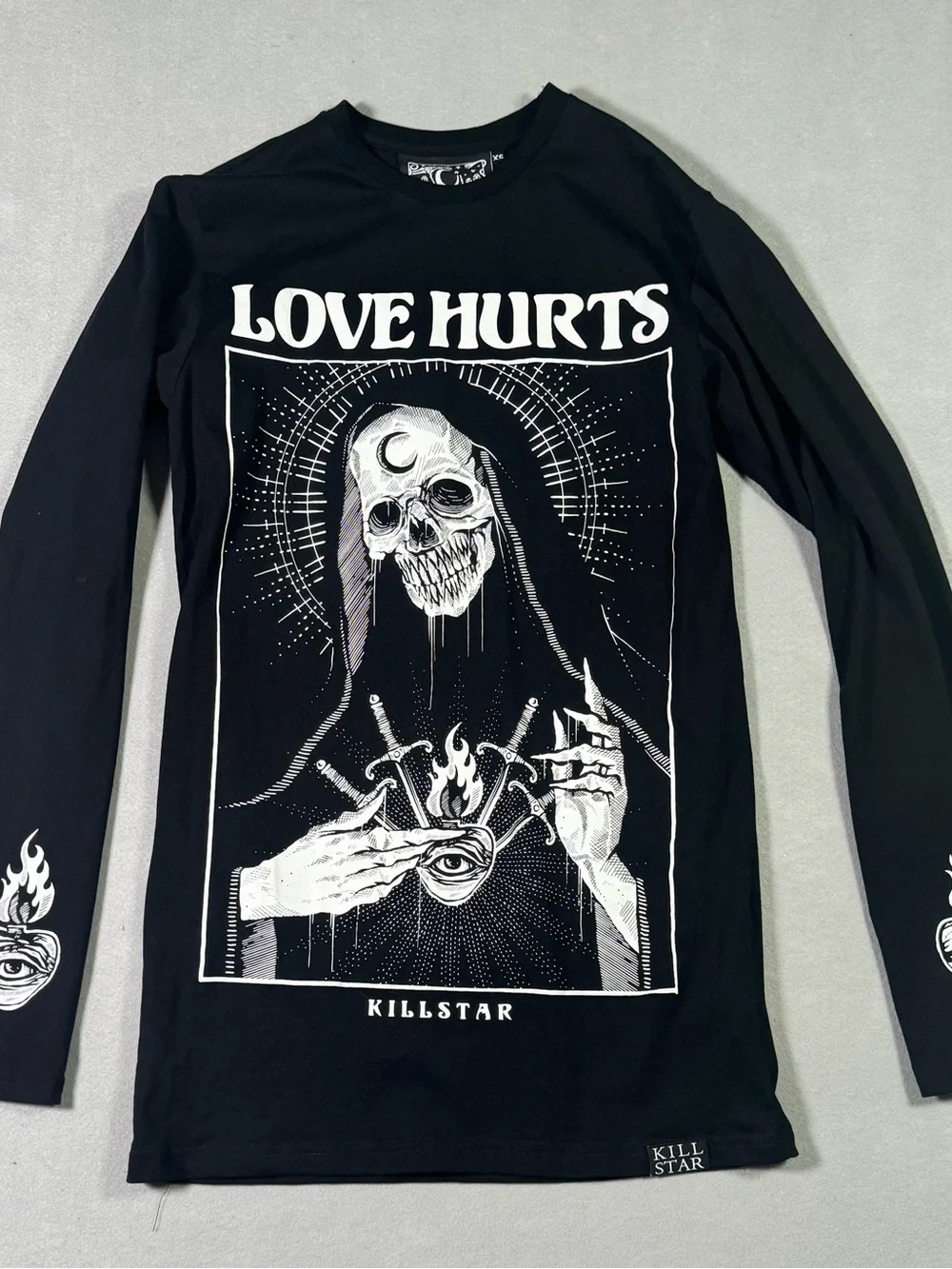 Killstar Black 'Love Hurts' Gothic Skull Long Sleeve Tee - Picture 11 of 13